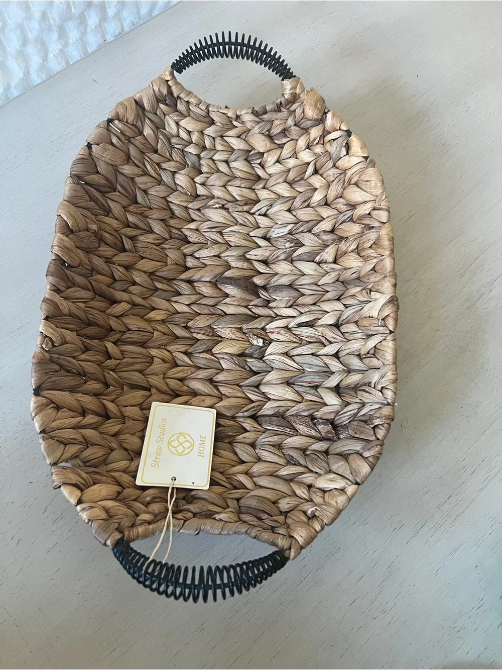 Straw Studios Handwoven Seagrass Basket Tray in Natural Tan